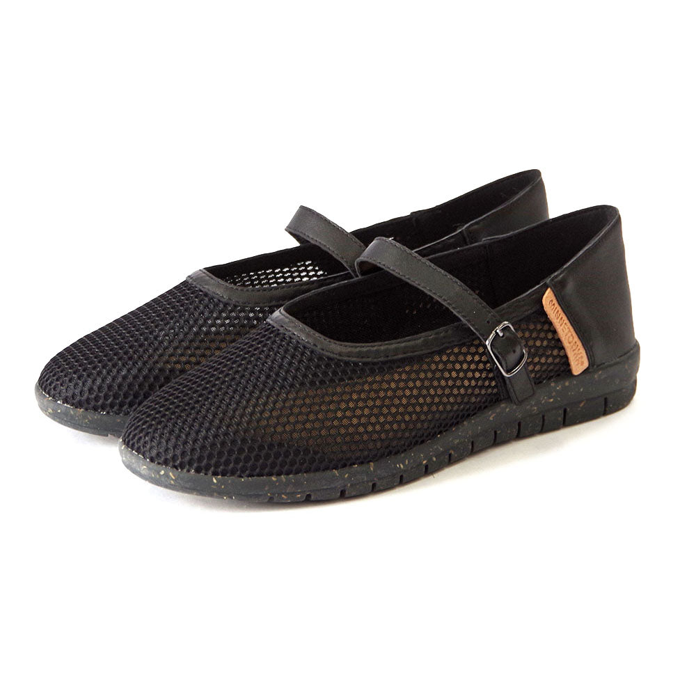 メッシュメリージェーンフラットシューズ【25M01】BLACK – MINNETONKA