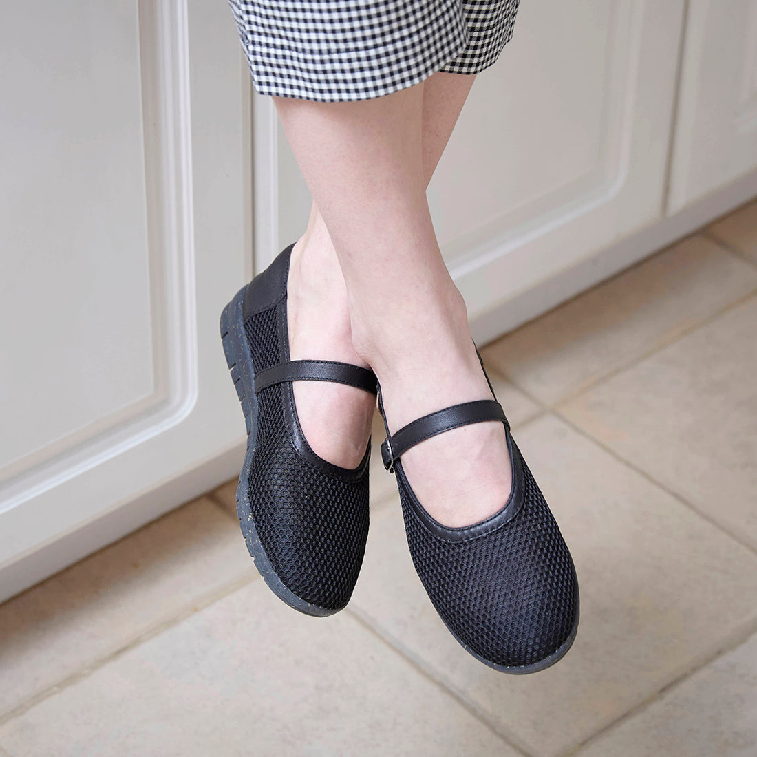メッシュメリージェーンフラットシューズ【25M01】BLACK