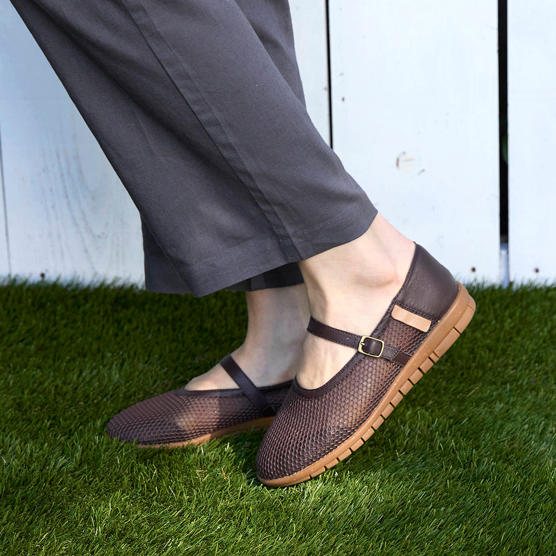 メッシュメリージェーンフラットシューズ【25M01】DARK BROWN
