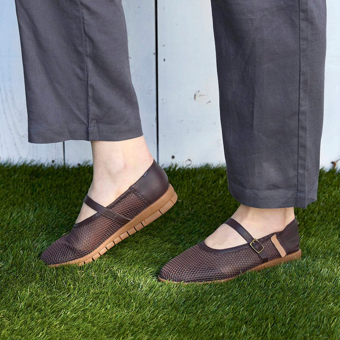 メッシュメリージェーンフラットシューズ【25M01】DARK BROWN