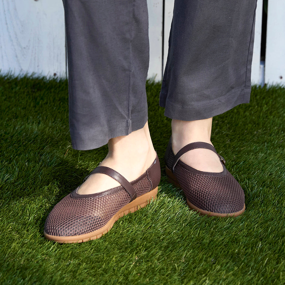 メッシュメリージェーンフラットシューズ【25M01】DARK BROWN
