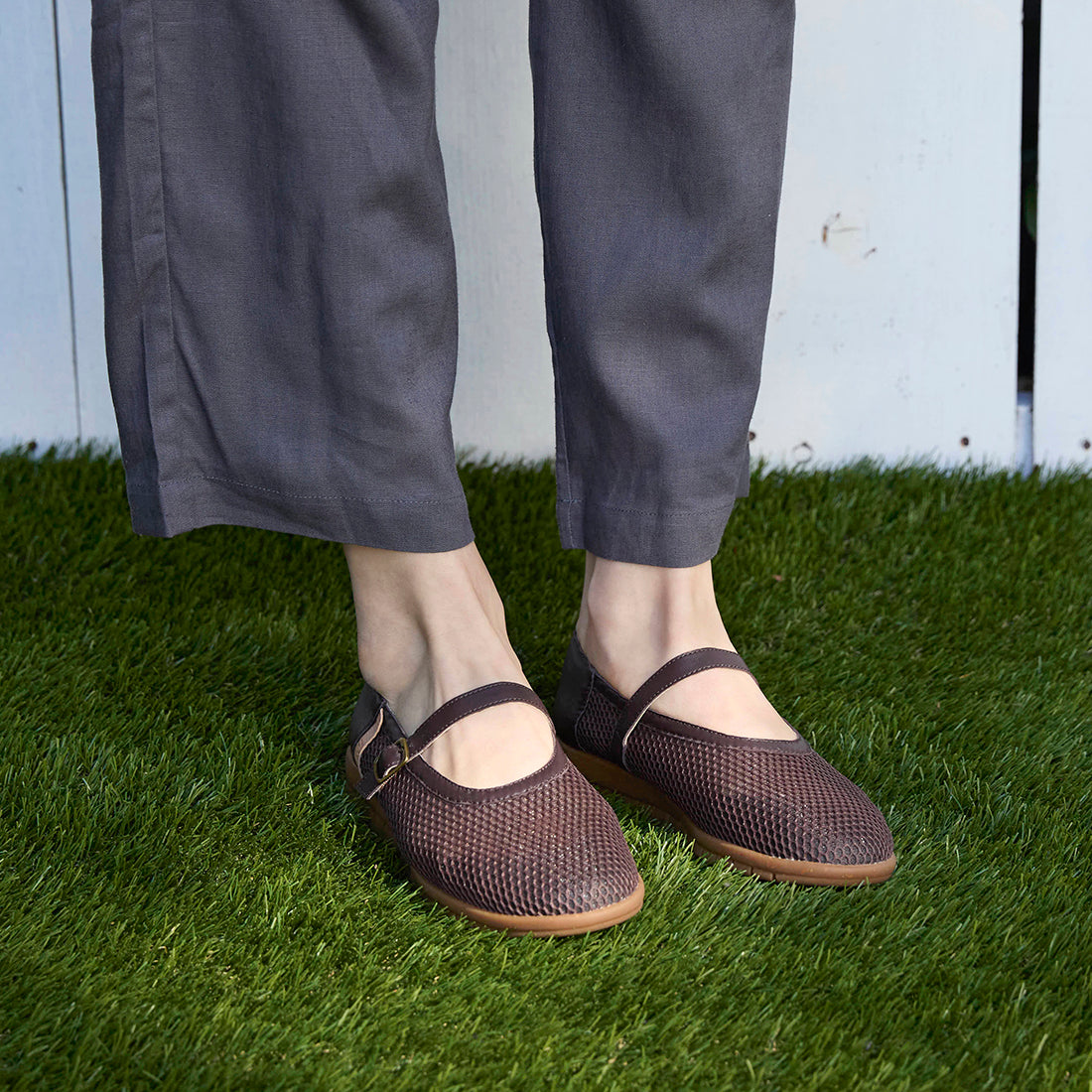 メッシュメリージェーンフラットシューズ【25M01】DARK BROWN