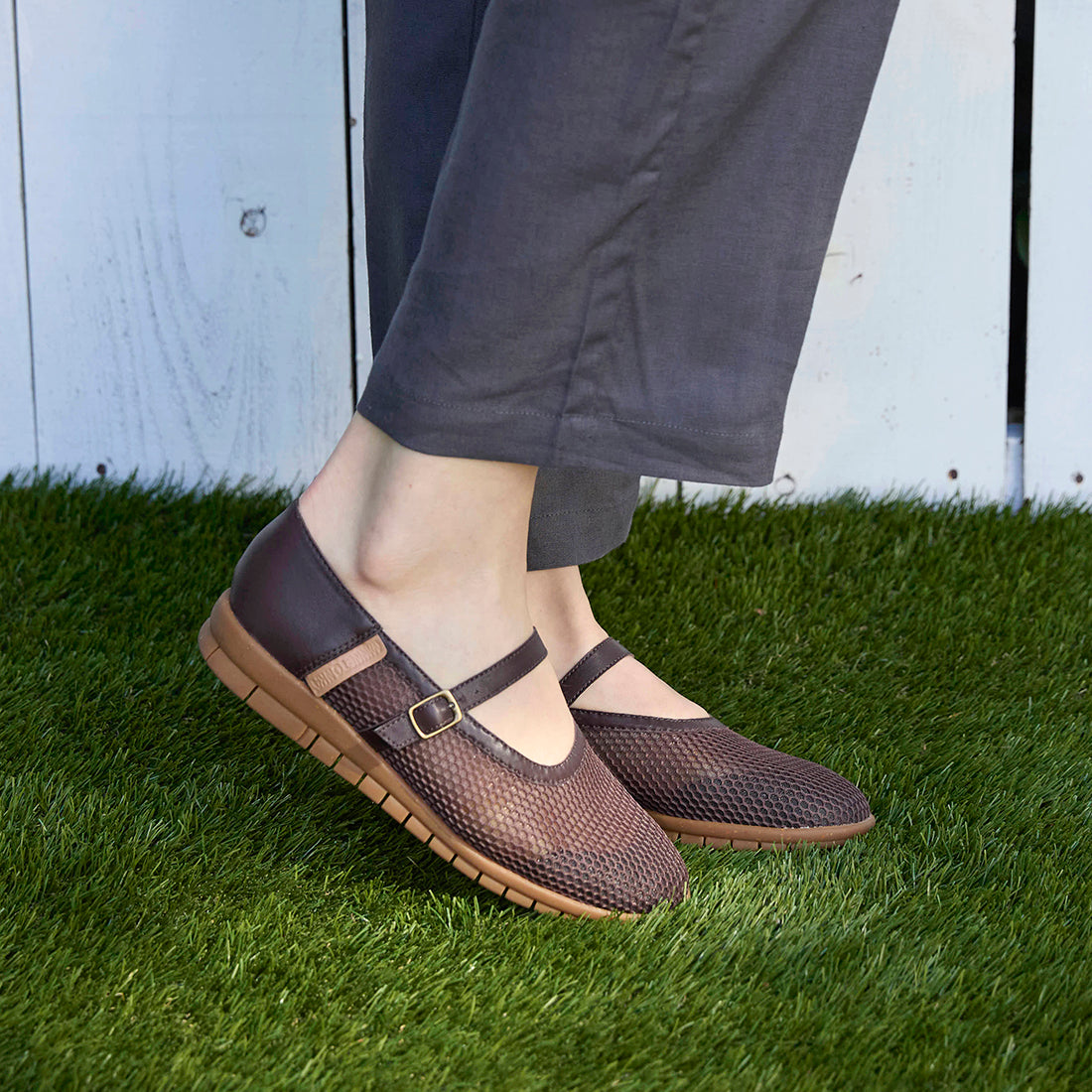 メッシュメリージェーンフラットシューズ【25M01】DARK BROWN