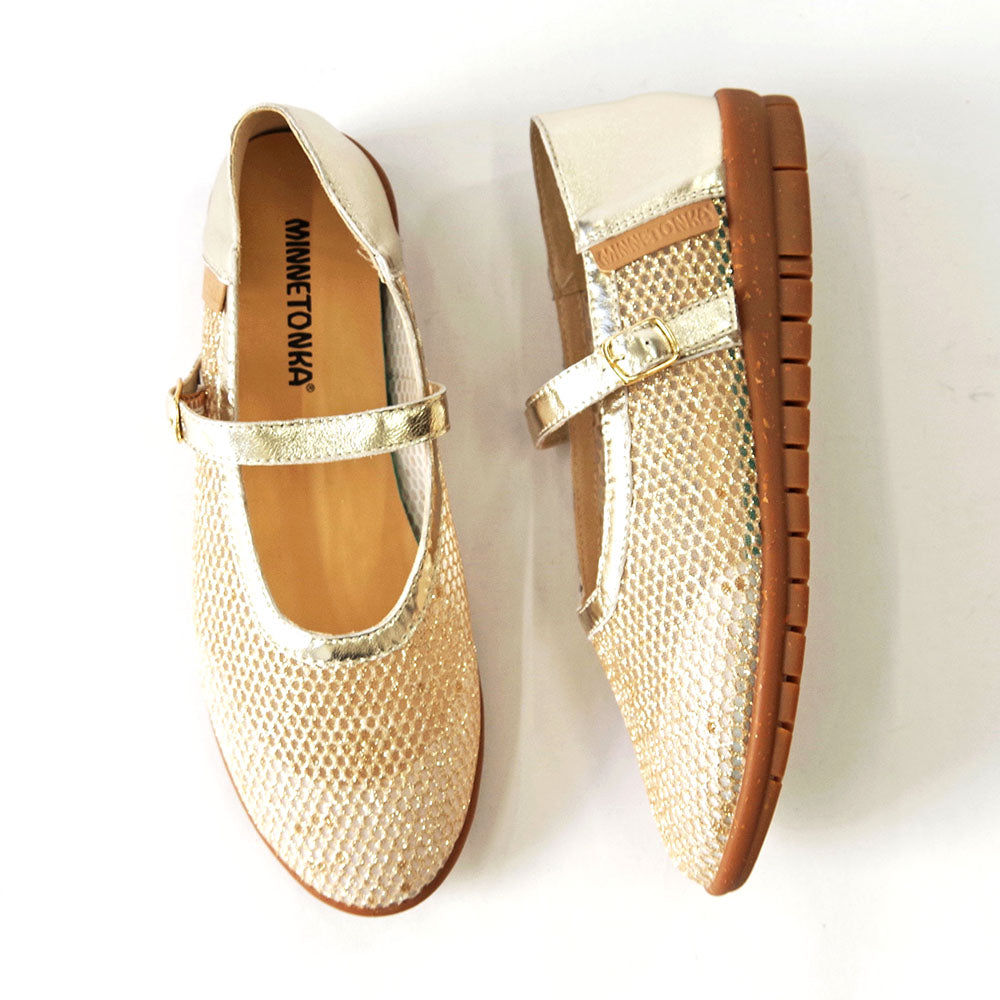 メッシュメリージェーンフラットシューズ【25M01】GOLD – MINNETONKA