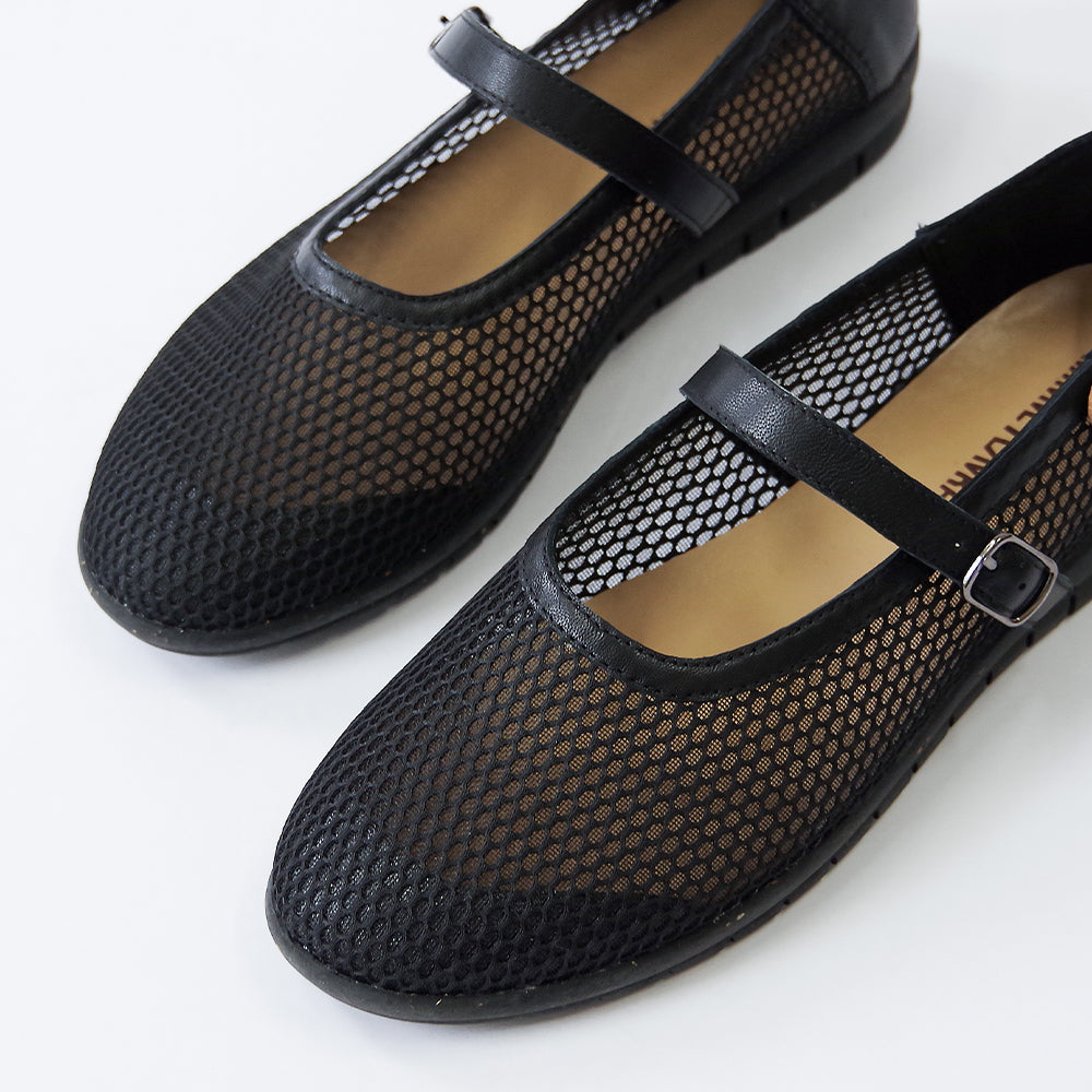 メッシュメリージェーンフラットシューズ【25M01】BLACK