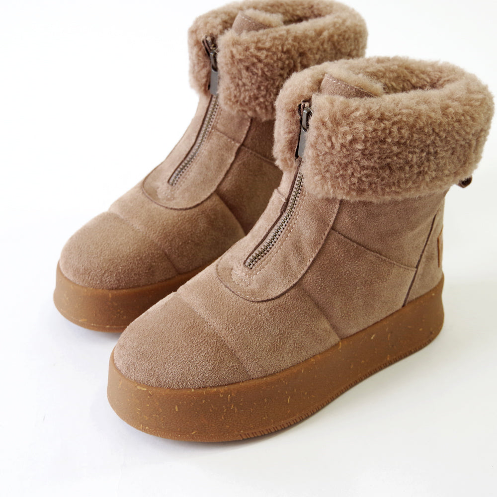 厚底フロントジップボアブーツ 【25M04】 BROWN
