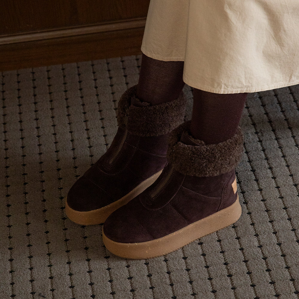 厚底フロントジップボアブーツ 【25M04】 BROWN