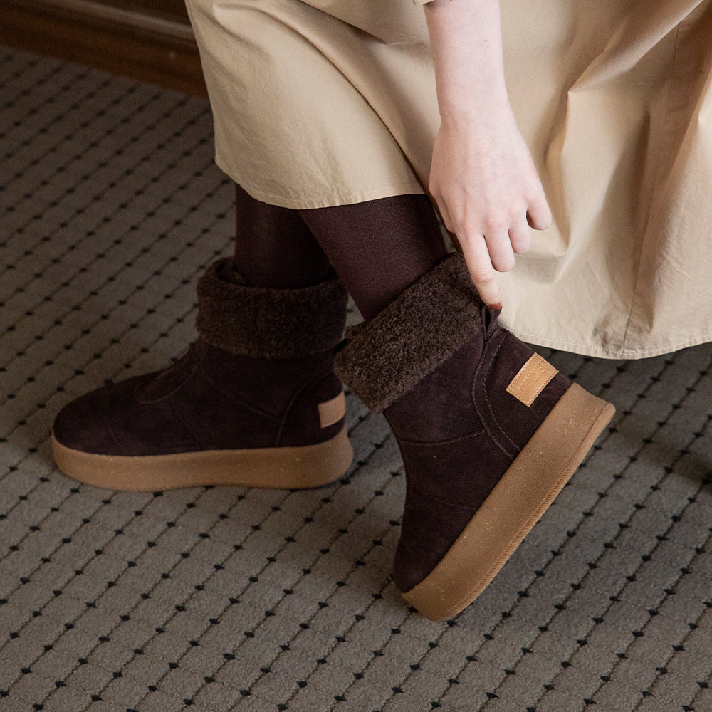 厚底フロントジップボアブーツ 【25M04】 BROWN