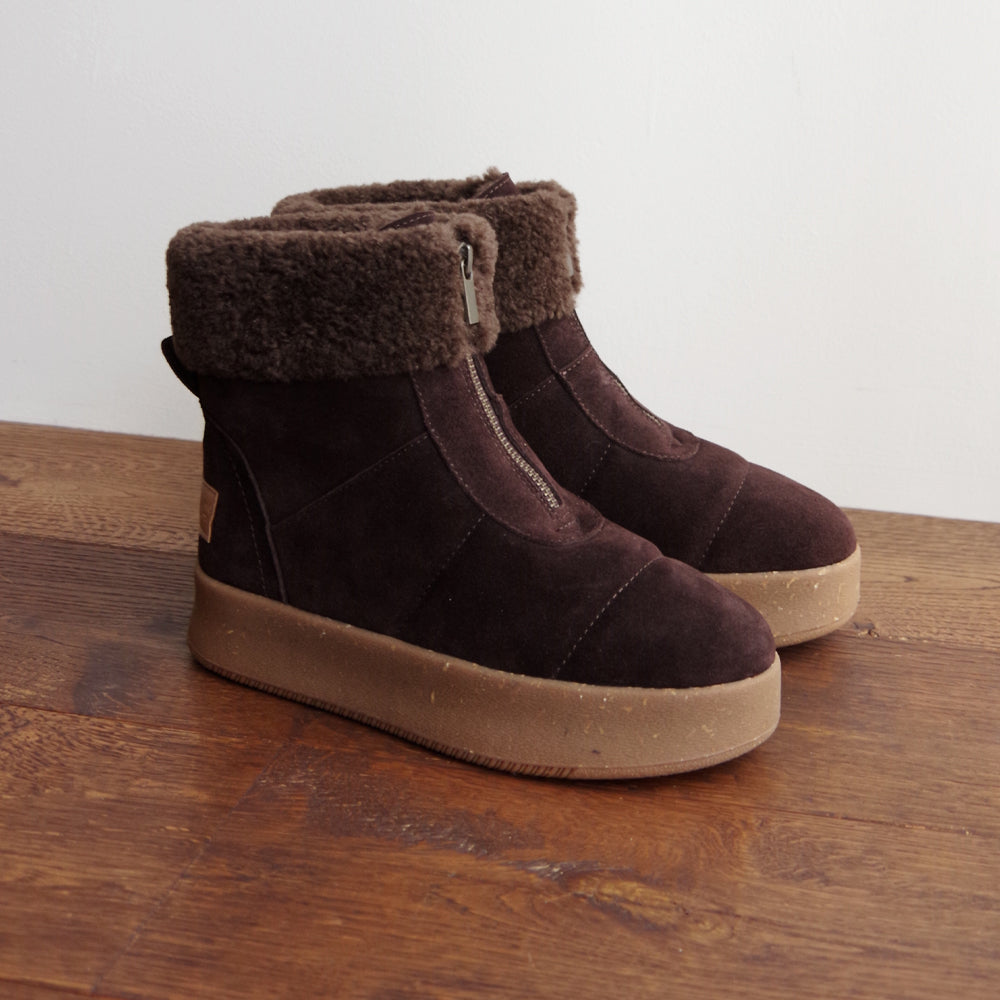 厚底フロントジップボアブーツ 【25M04】 BROWN