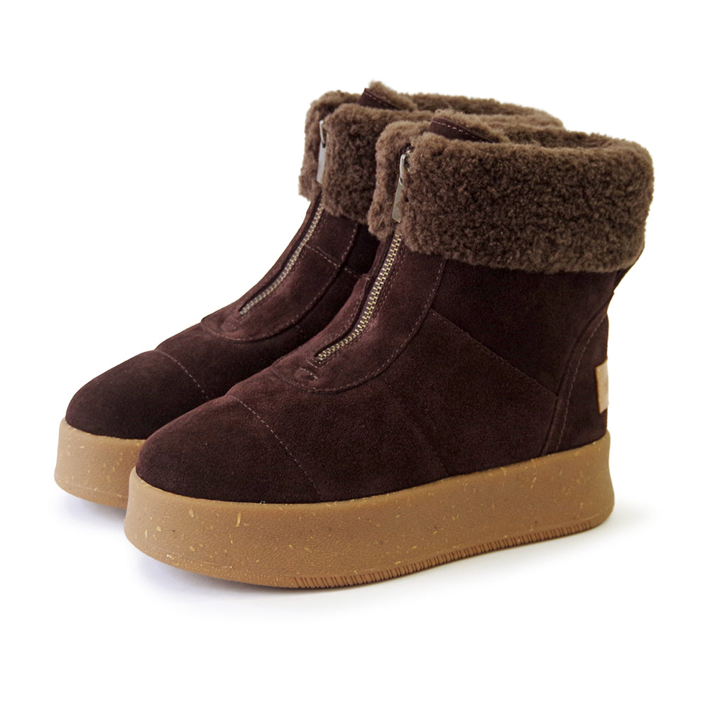 厚底フロントジップボアブーツ 【25M04】 BROWN