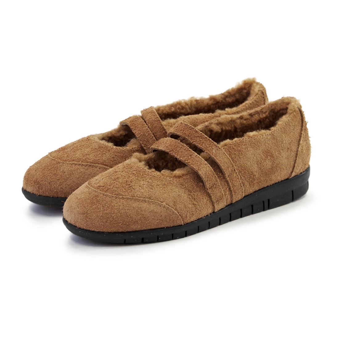 ダブルストラップボアバレエシューズ【26M07】GREY BEIGE