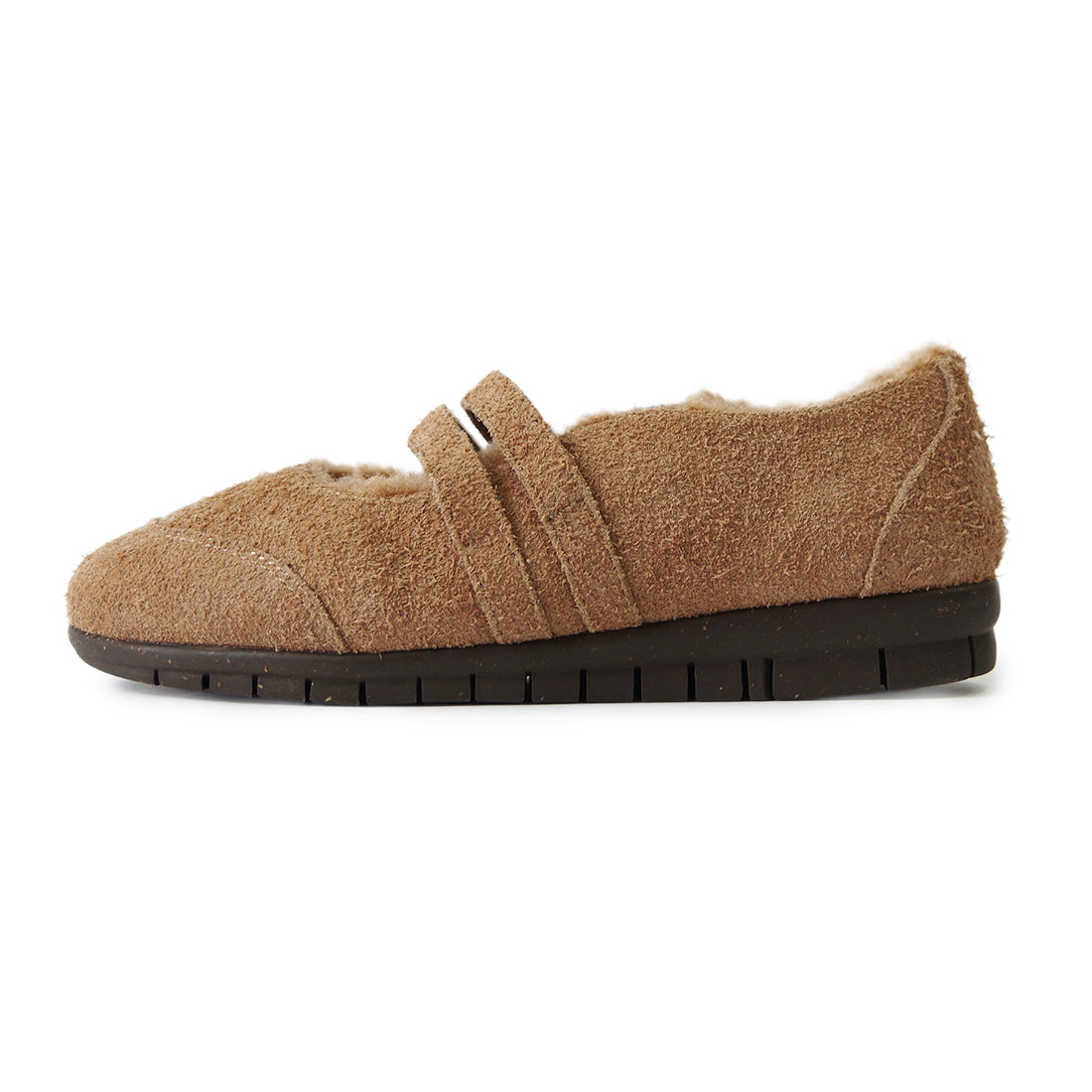 ダブルストラップボアバレエシューズ【26M07】GREY BEIGE
