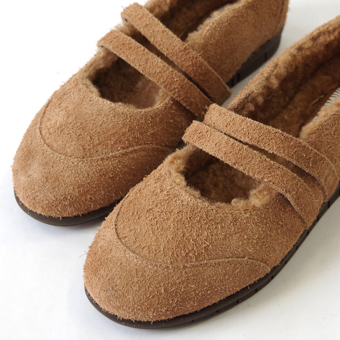 ダブルストラップボアバレエシューズ【26M07】GREY BEIGE