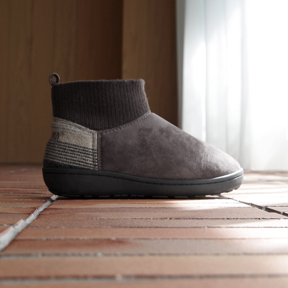 リブニットアンクルブーツ 【RIB KNIT ANKLE BOOTS】 CHARCOAL×FABRIC