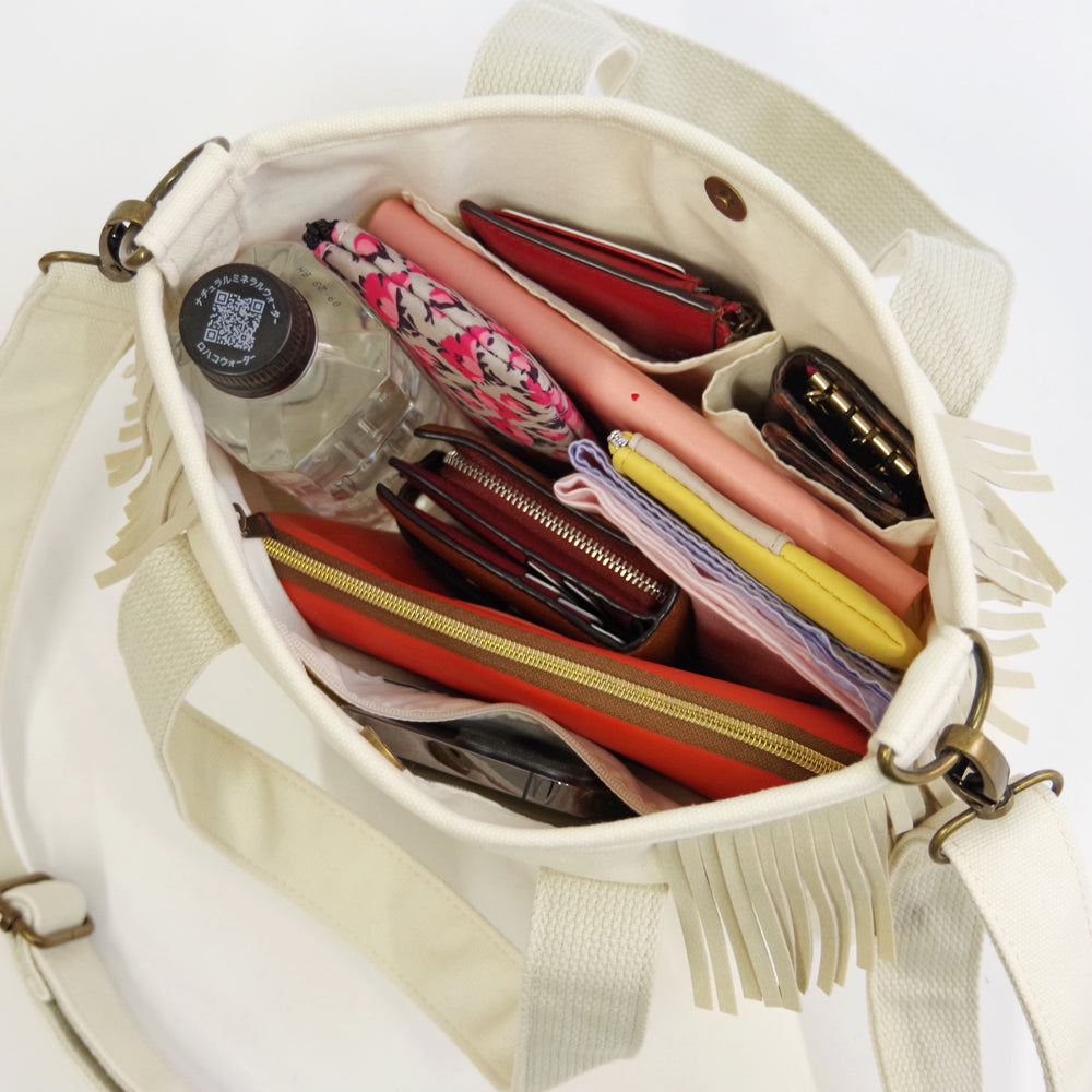 サイドフリンジトートバッグ【SIDE FRINGE 2WAY TOTE BAG】 IVORY