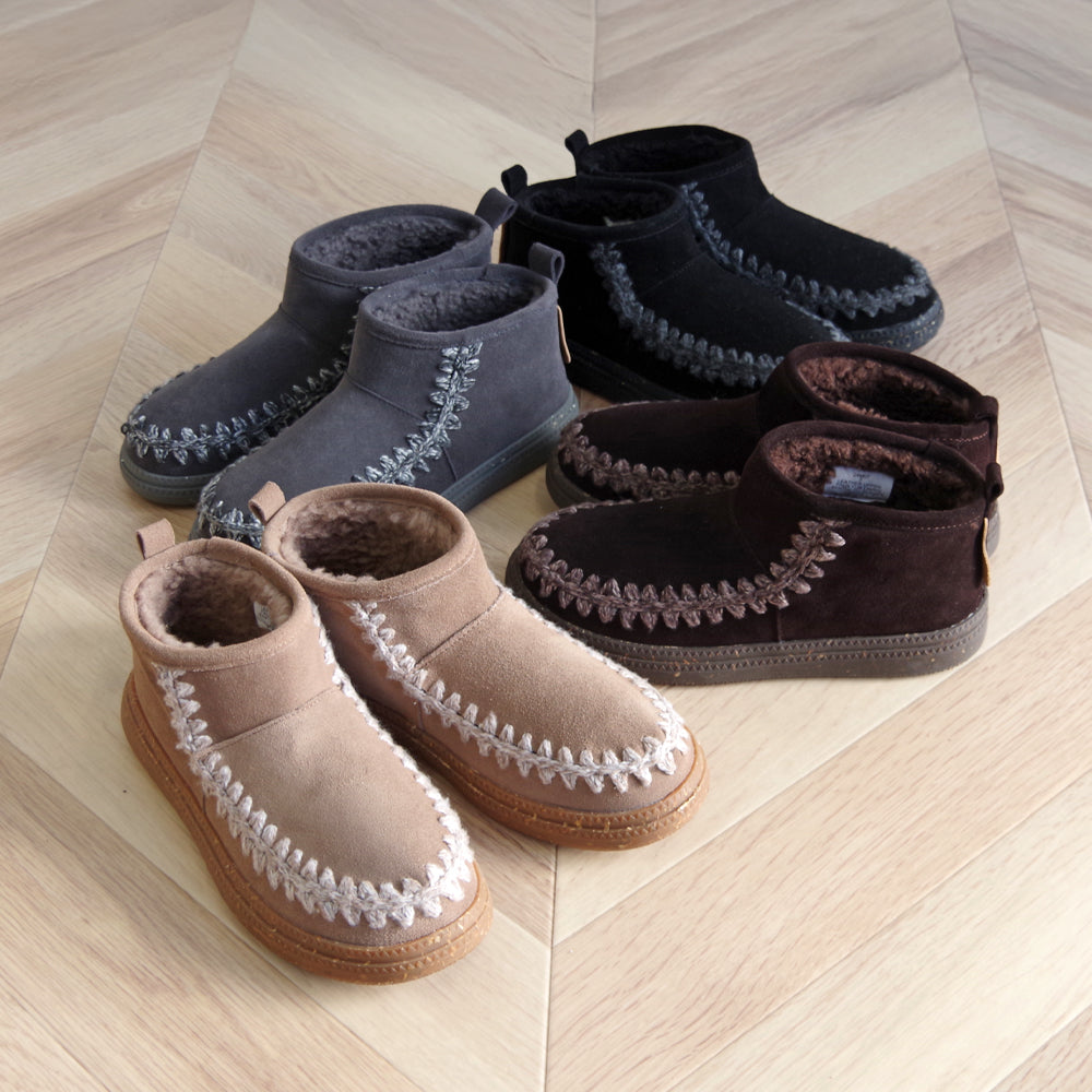 ニットステッチボアブーツ【24M07】DARK BROWN