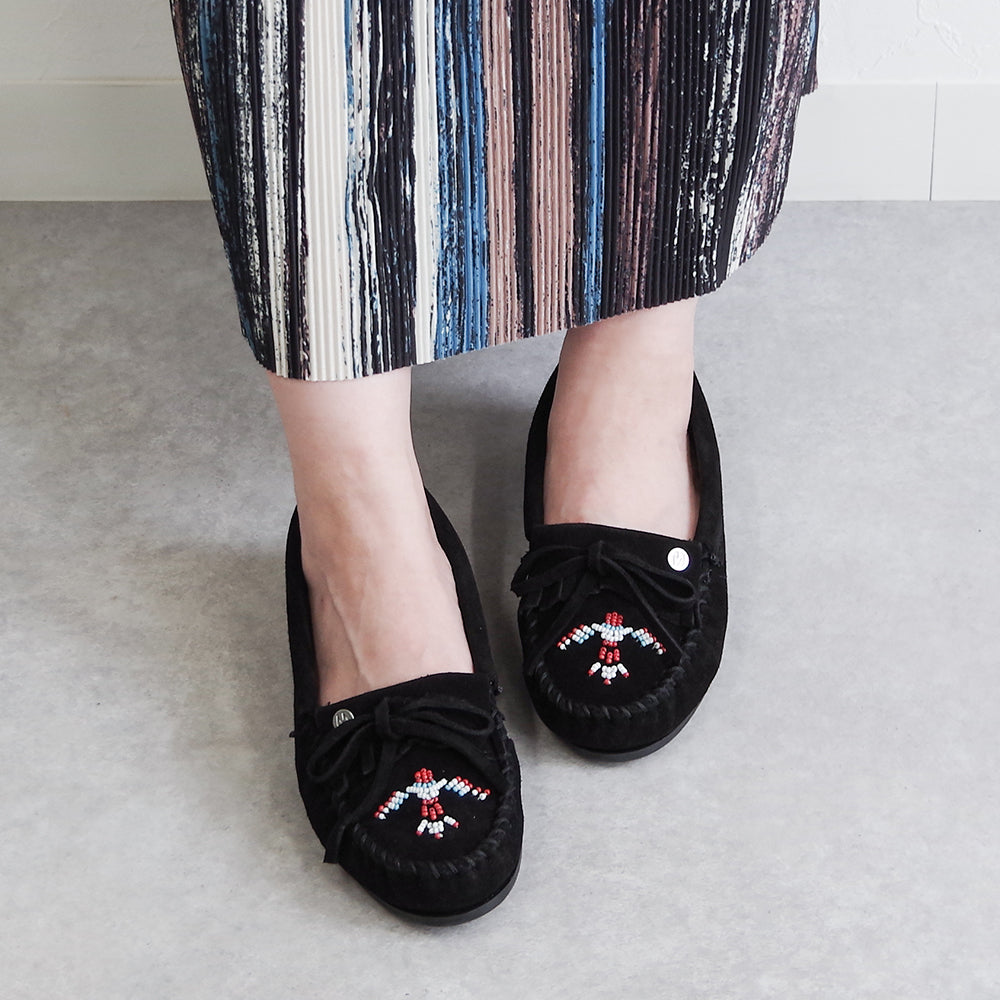 サンダーバード ビーズ刺繍 スエードモカシン【THUNDERBIRD ANIMIKII】BLACK