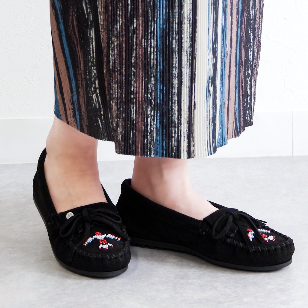 サンダーバード ビーズ刺繍 スエードモカシン【THUNDERBIRD ANIMIKII】BLACK