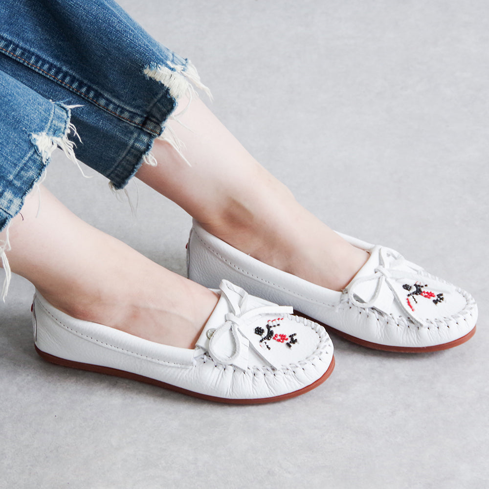 サンダーバード ビーズ刺繍 ホワイトモカシン【THUNDERBIRD ANIMIKII 604TB】WHITE